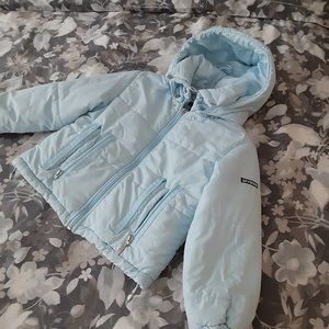 Ferre Kids Pale Blue Puffer coat with detachable  hood  -size 6 - made i…